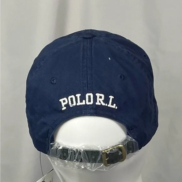 New Polo Ralph Lauren P-Wing Navy Blue Green Leather Strap Adjustable Hat Cap - Picture 4 of 6